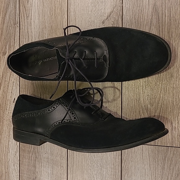 JOHN VARVATOS‎ Buck Saddle Black Leather Suede Sz 10 M Lace Up Dress Shoes